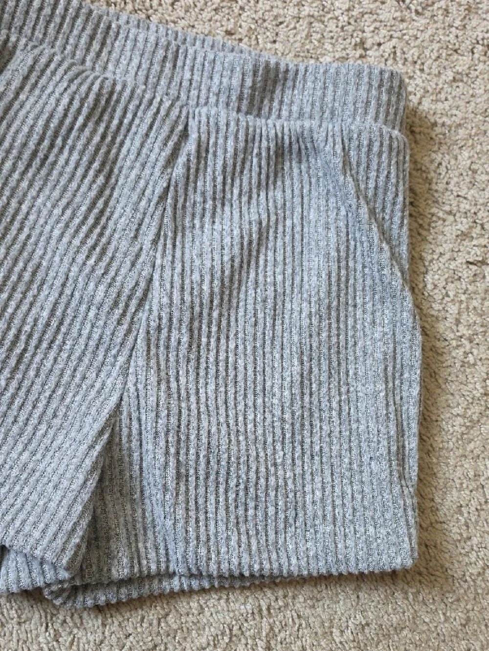 Brushed Ribbed High-Waist Knit Shorts in Light Gray
